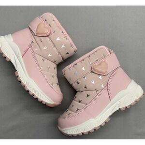 PATPAT Toddler Girls' Pink Winter Snow Boots Size 24 Month Silver Heart